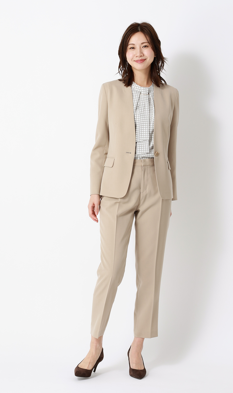 名品アクセサリー付きボウタイブラウス【4WAY】【長袖】 ブラウン S