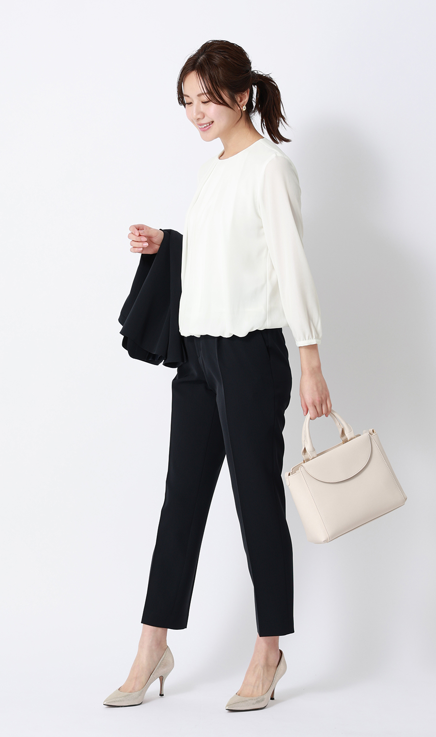 バルーンヘムブラウス【9分袖】 ホワイト S