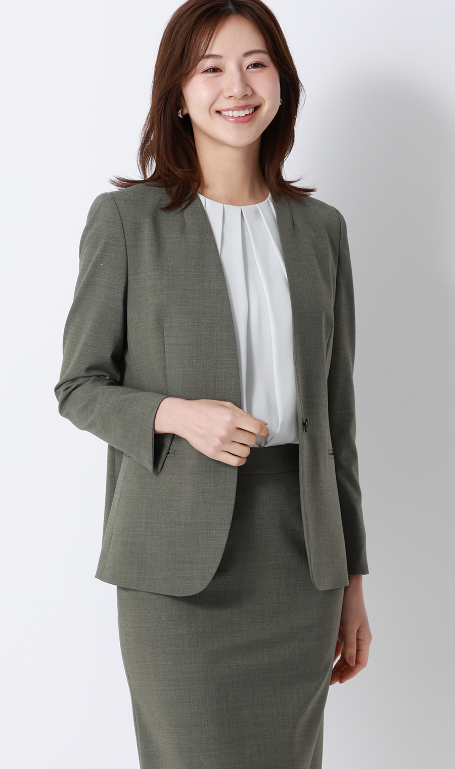 バルーンヘムブラウス【9分袖】 ライトグレー S