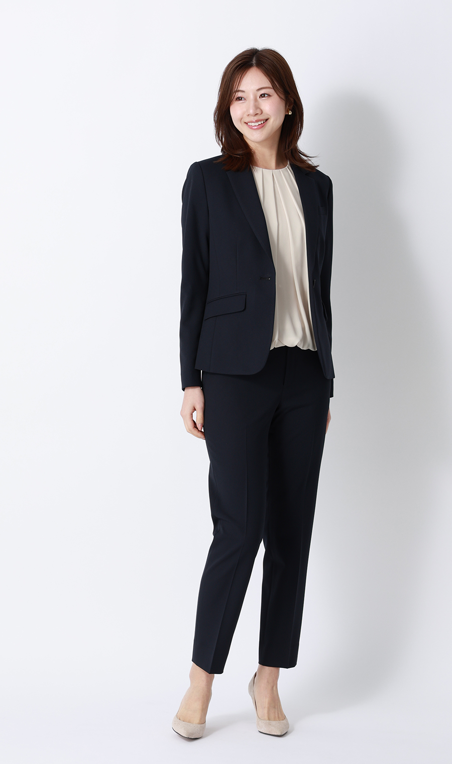 バルーンヘムブラウス【9分袖】 ベージュ S