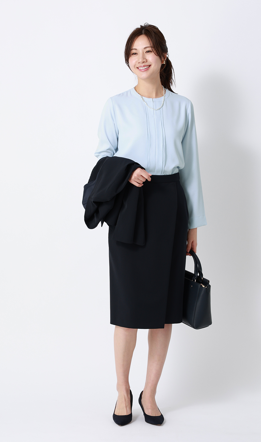 シフォンレイヤーブラウス【長袖】【2WAY】 サックス M