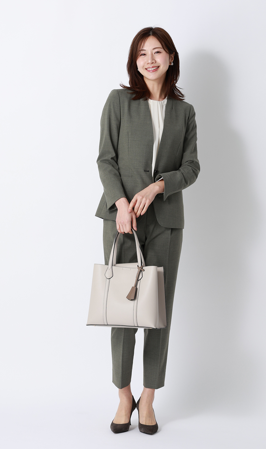 ボウタイ風タックブラウス【長袖】 ホワイト S