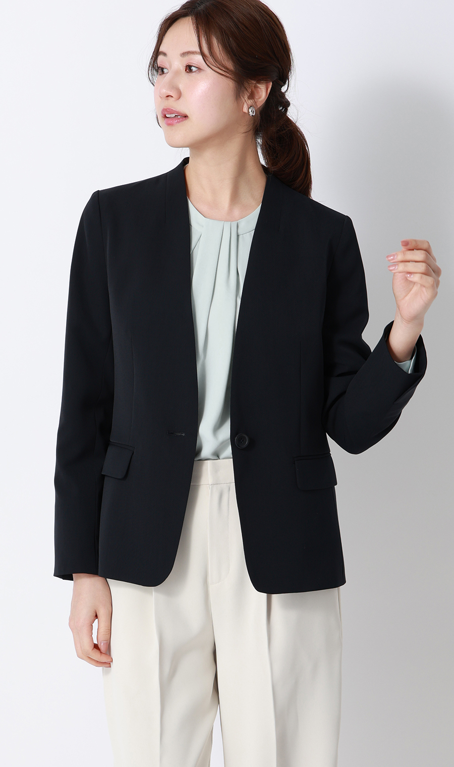 ボウタイ風タックブラウス【長袖】 ミント S