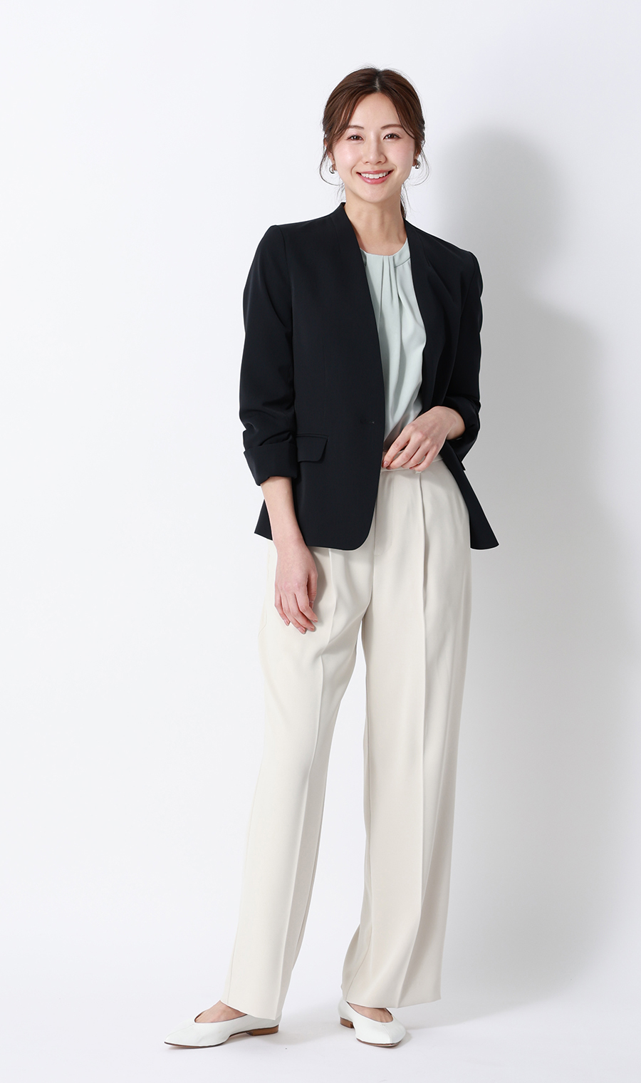 ボウタイ風タックブラウス【長袖】 ミント S