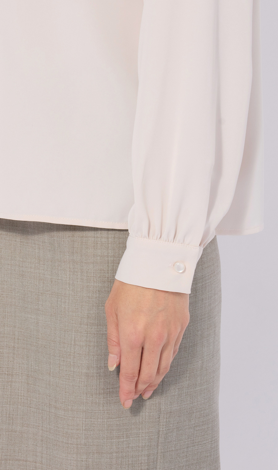 ボウタイ風タックブラウス【長袖】 ピンク LL