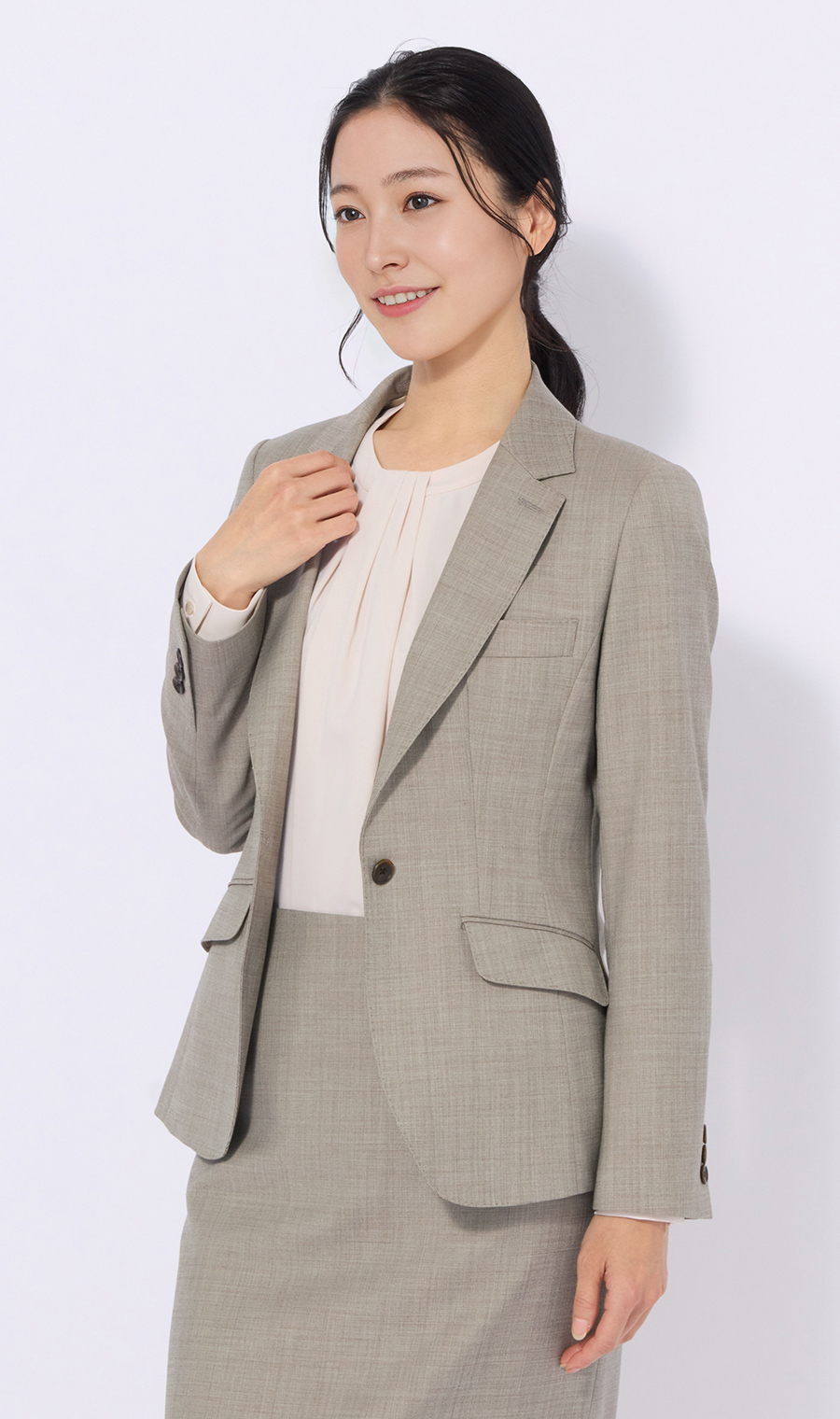 ボウタイ風タックブラウス【長袖】 ピンク LL