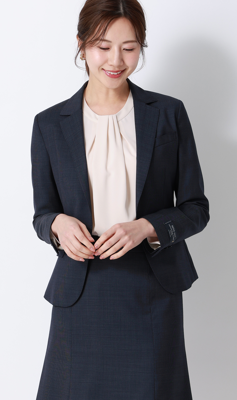 ボウタイ風タックブラウス【長袖】 ピンク LL