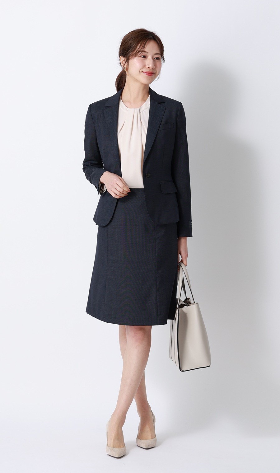 ボウタイ風タックブラウス【長袖】 ピンク LL