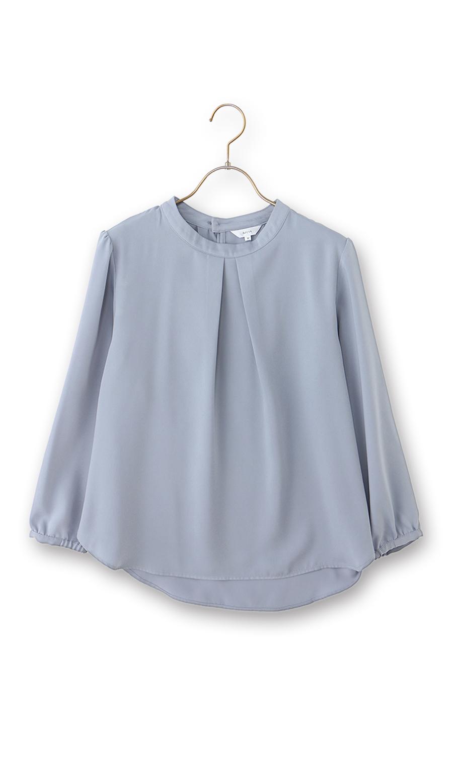 ハイネックタックブラウス【美ジ楽ブラウス】【9分袖】 サックス S