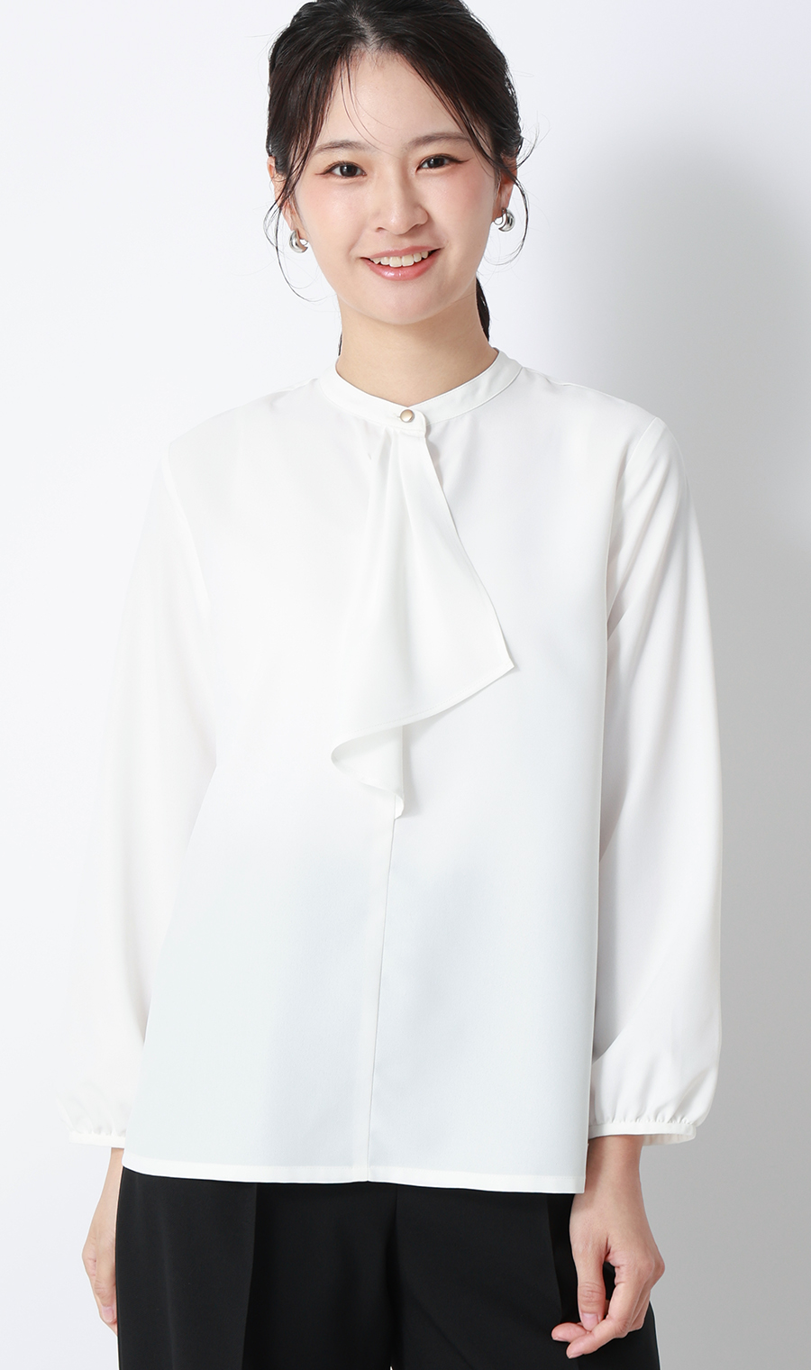 フリルタイブラウス【7分袖】 ホワイト S