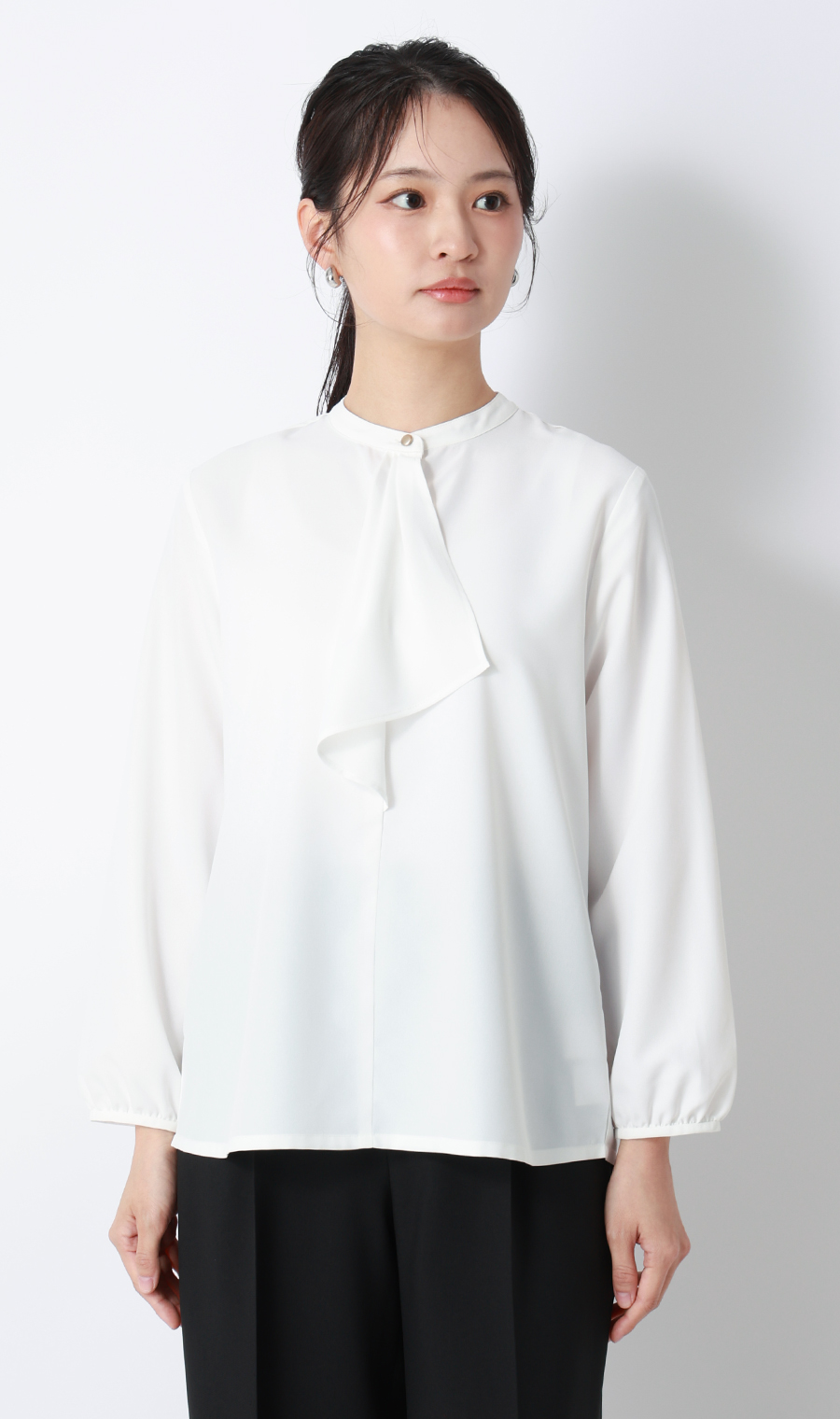 フリルタイブラウス【7分袖】 ホワイト S