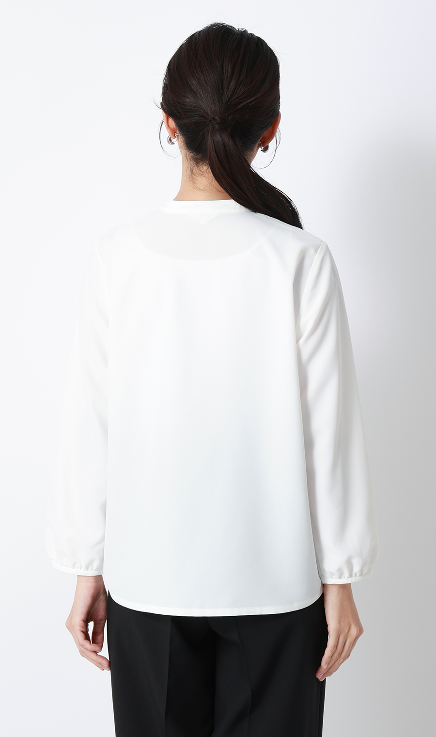 フリルタイブラウス【7分袖】 ホワイト S