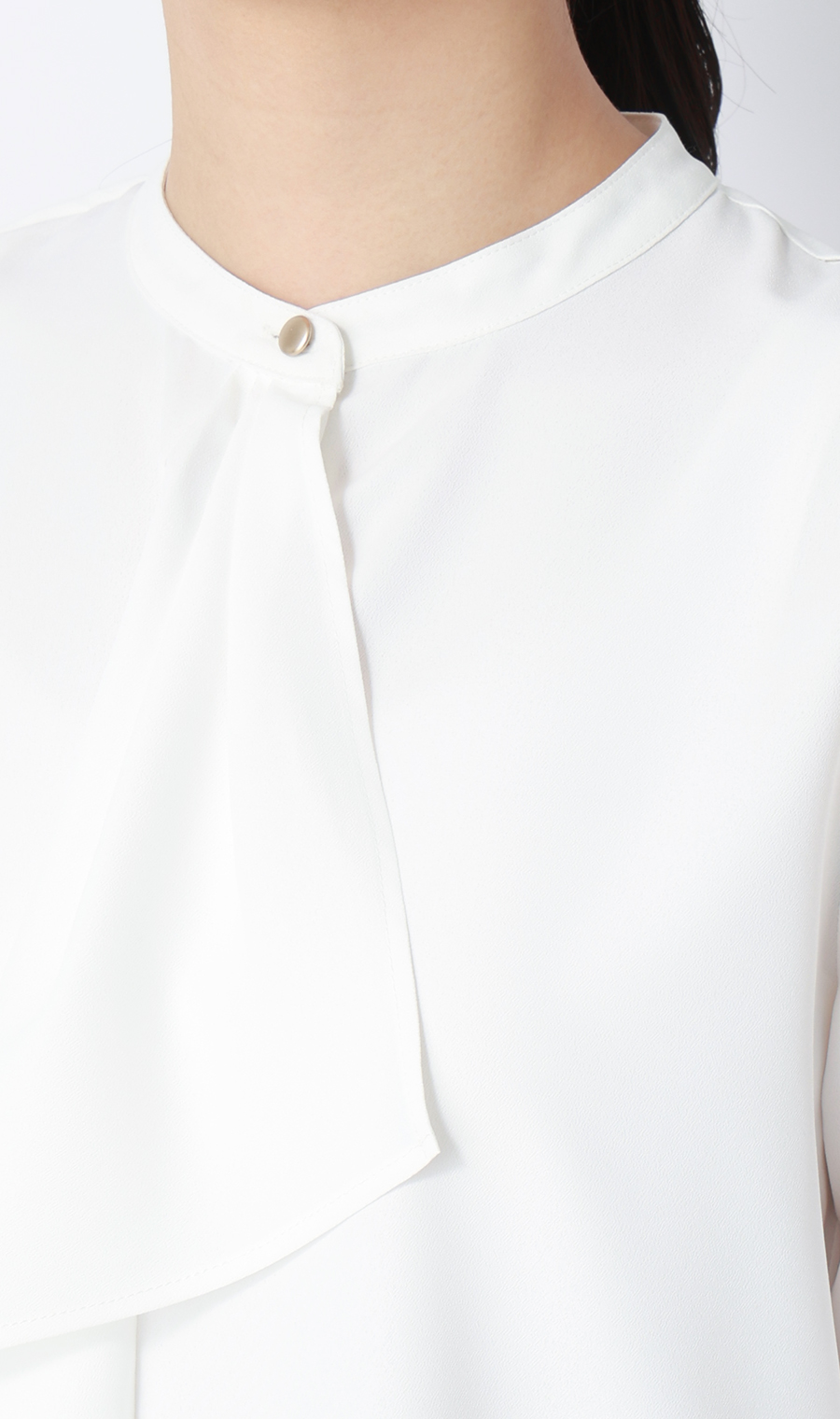 フリルタイブラウス【7分袖】 ホワイト S