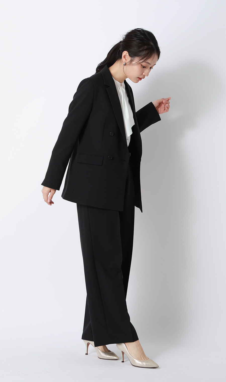 フリルタイブラウス【7分袖】 ホワイト S