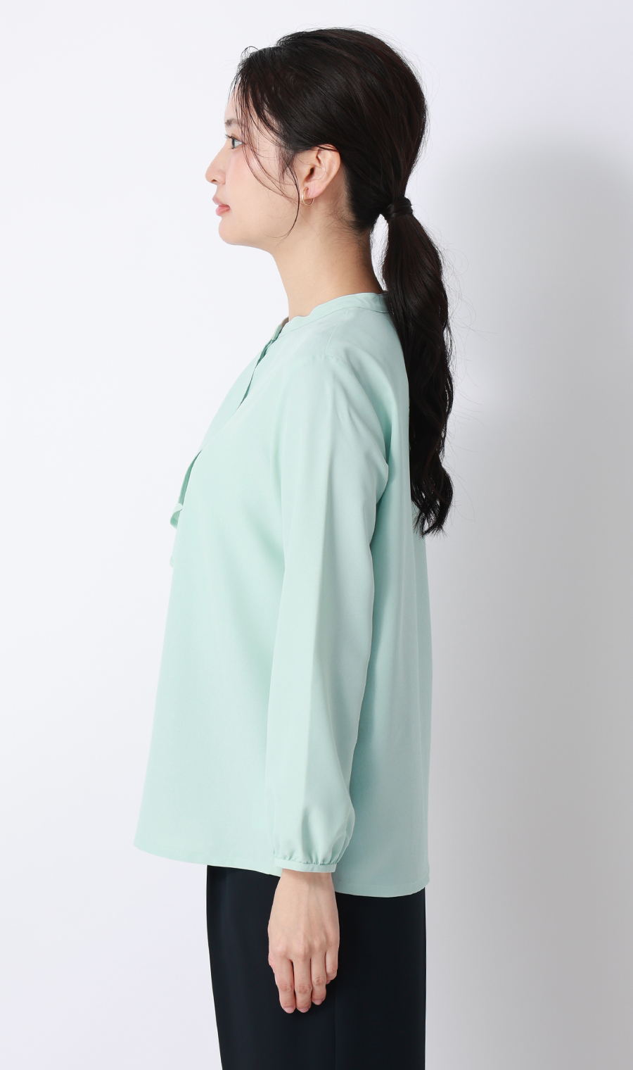 フリルタイブラウス【7分袖】 グリーン S