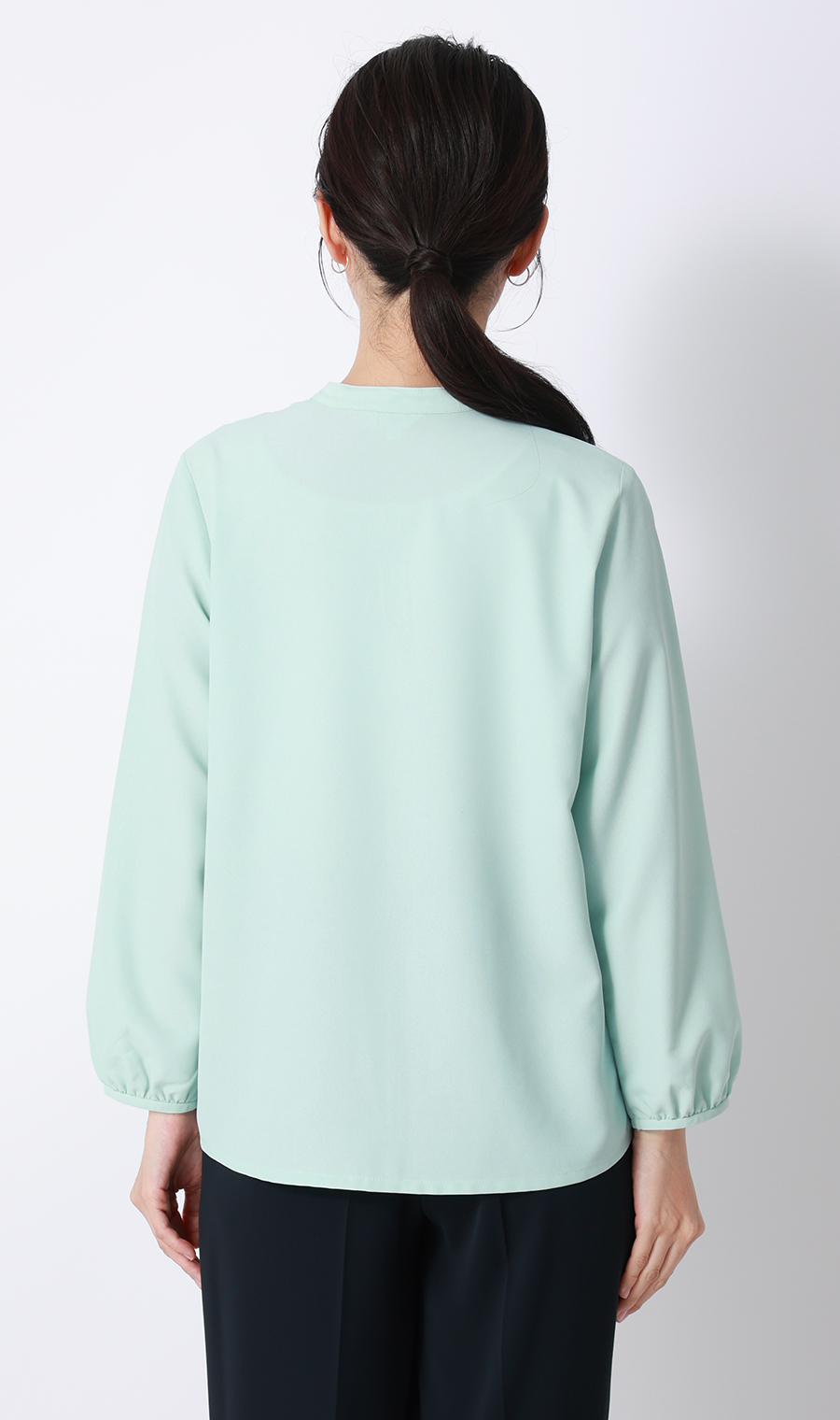 フリルタイブラウス【7分袖】 グリーン S