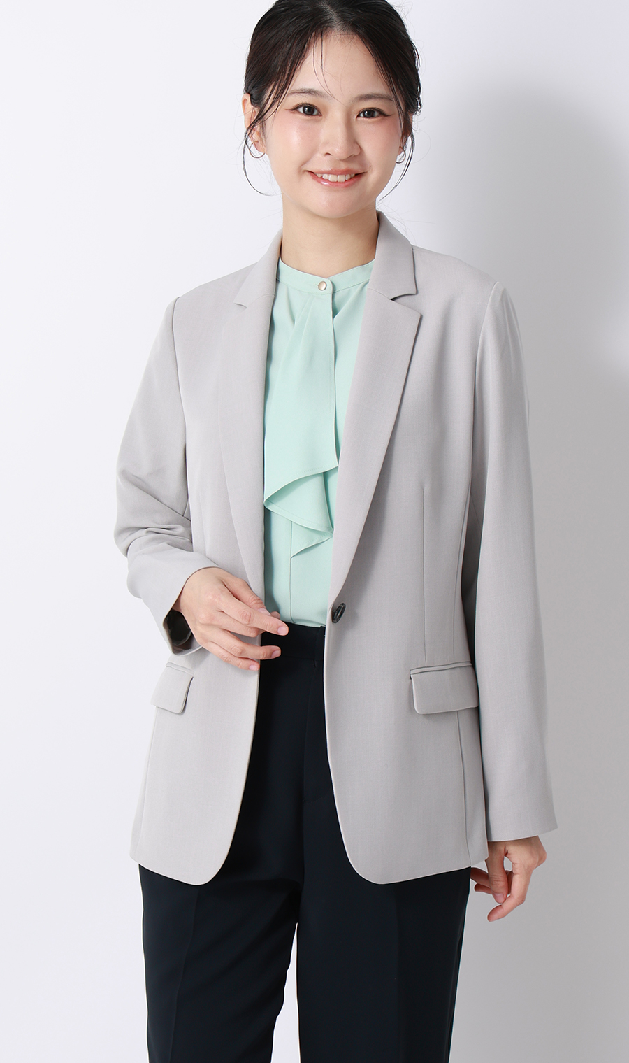 フリルタイブラウス【7分袖】 グリーン S