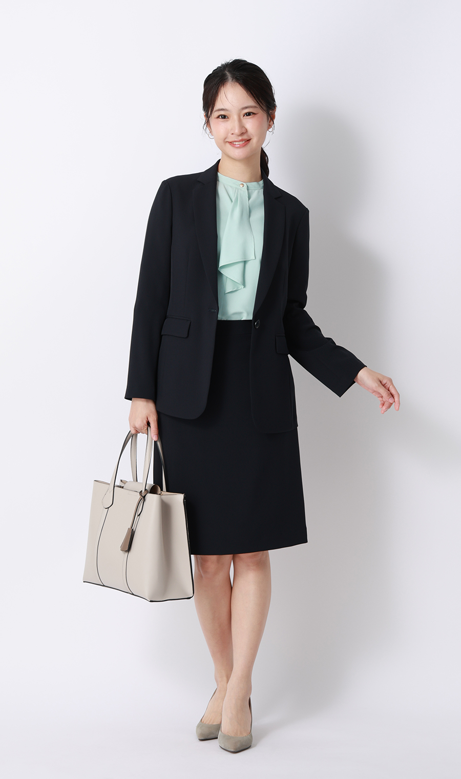 フリルタイブラウス【7分袖】 グリーン S