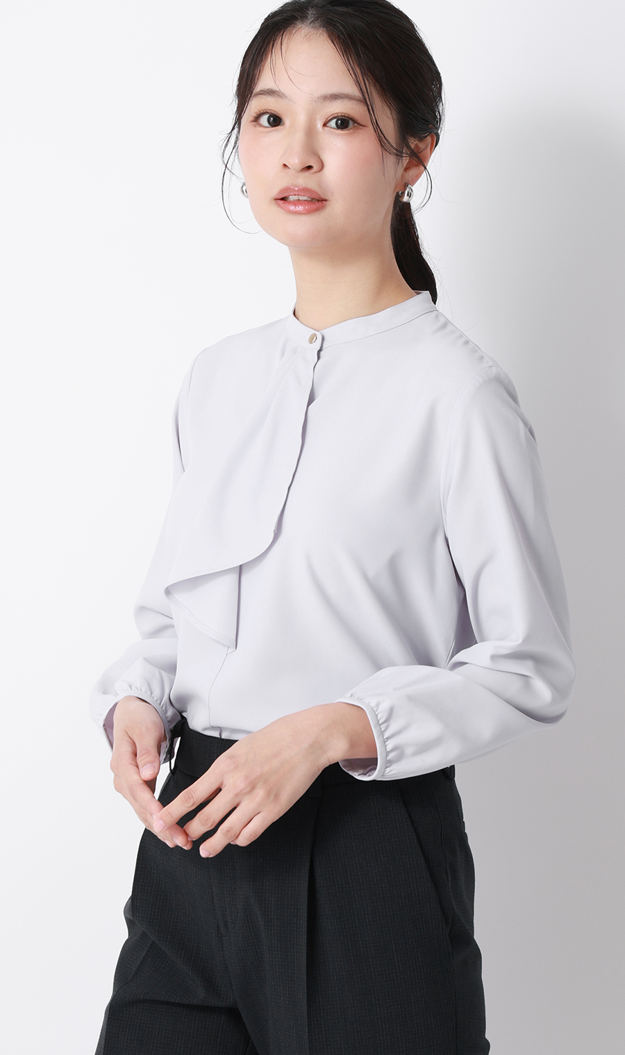 フリルタイブラウス【7分袖】 ラベンダー S