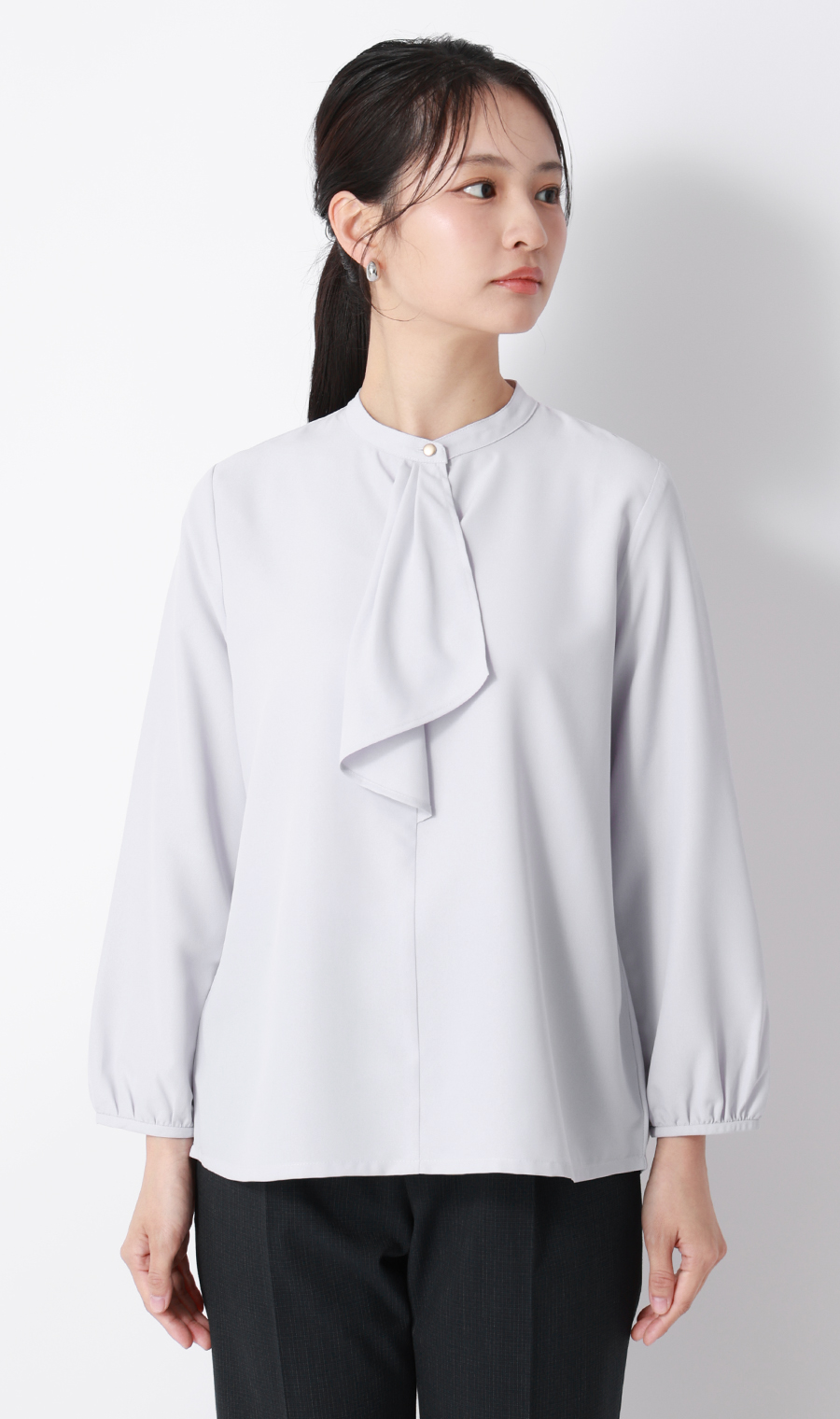 フリルタイブラウス【7分袖】 ラベンダー S