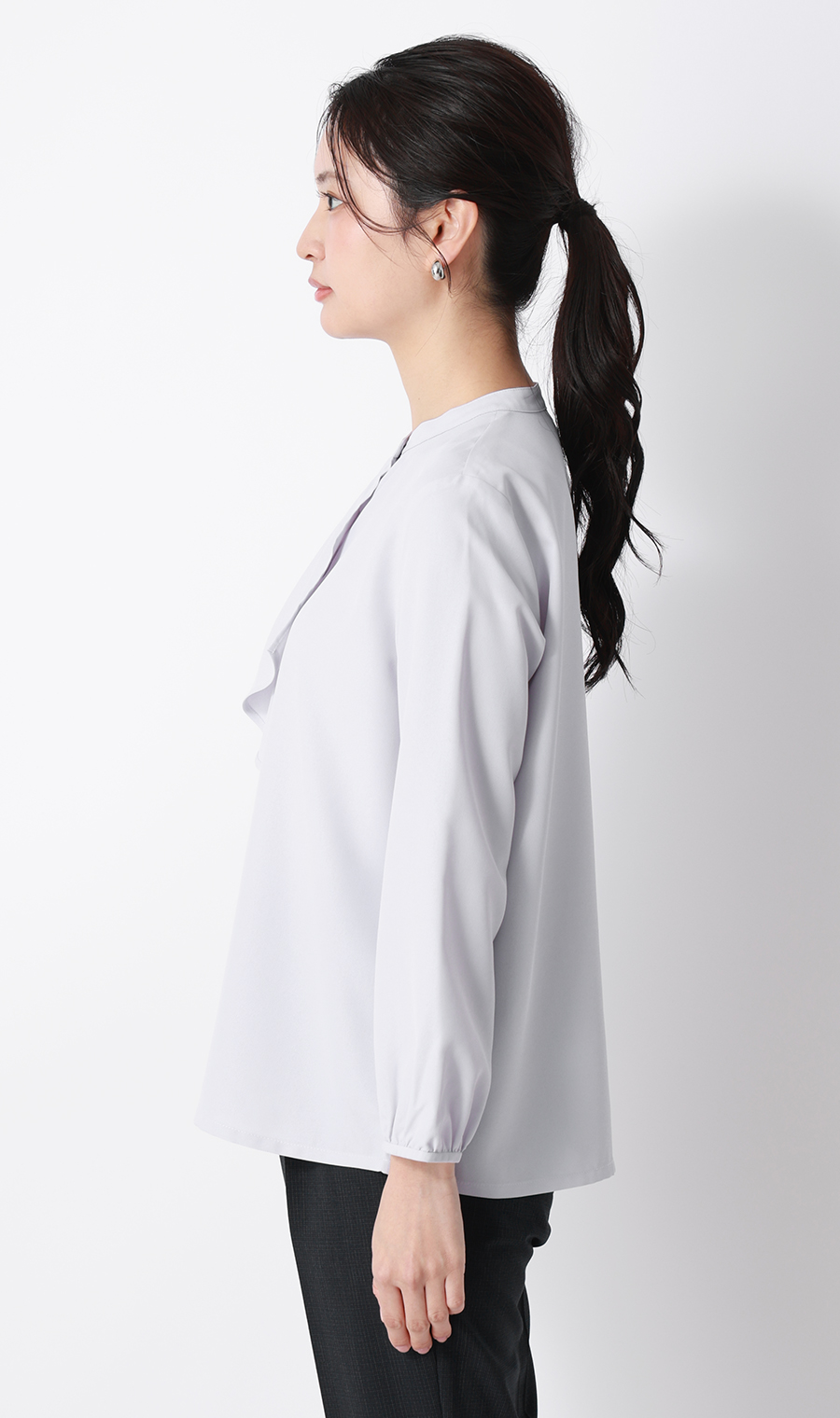 フリルタイブラウス【7分袖】 ラベンダー S