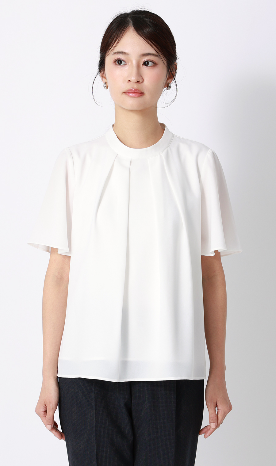 名品アクセサリー付きボウタイブラウス【4WAY】【半袖】 ホワイト S