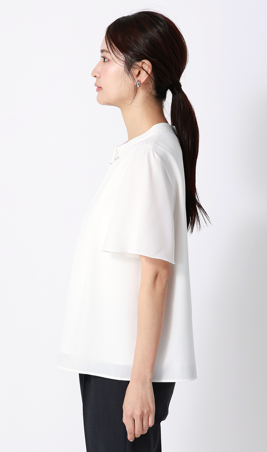 名品アクセサリー付きボウタイブラウス【4WAY】【半袖】 ホワイト S