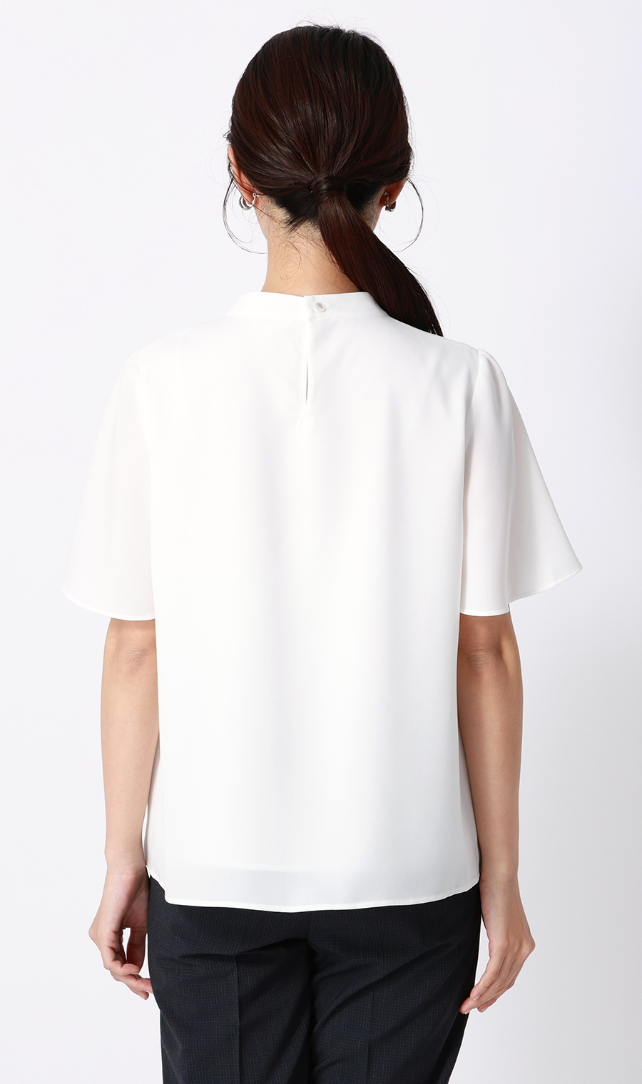 名品アクセサリー付きボウタイブラウス【4WAY】【半袖】 ホワイト S