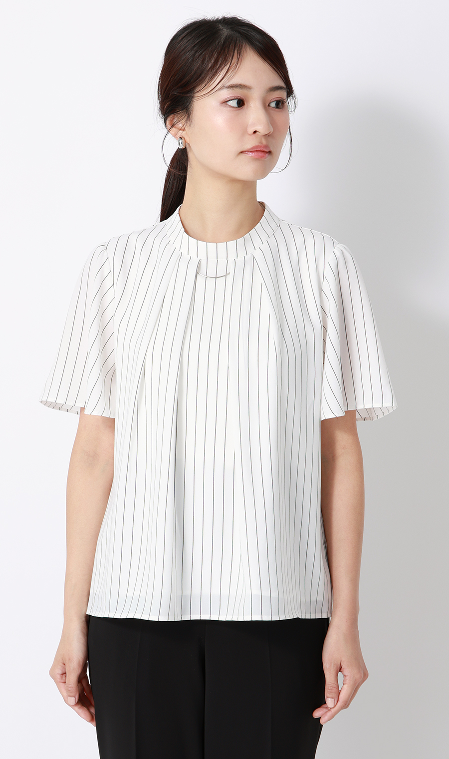 名品アクセサリー付きボウタイブラウス【4WAY】【半袖】 ホワイト S