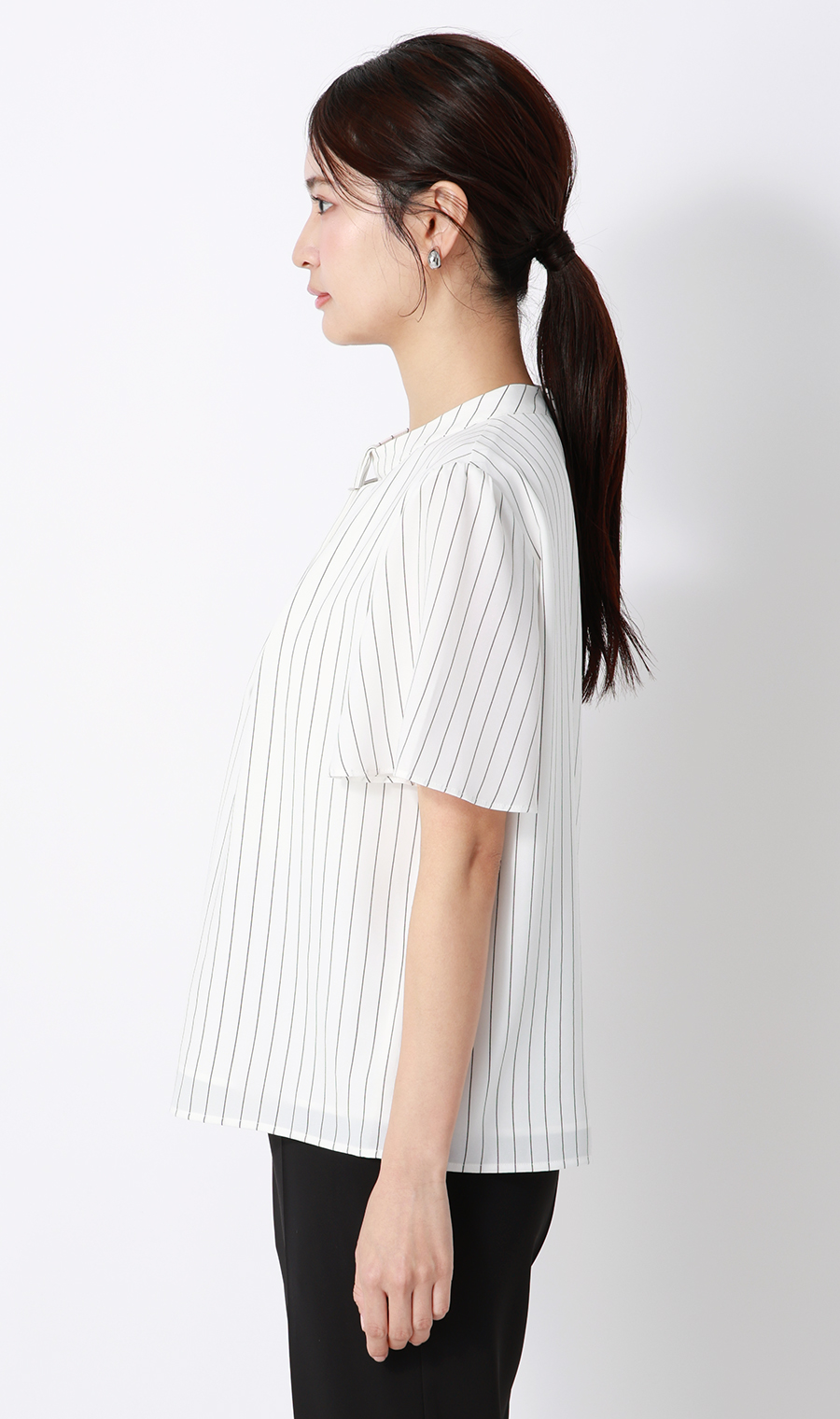 名品アクセサリー付きボウタイブラウス【4WAY】【半袖】 ホワイト S