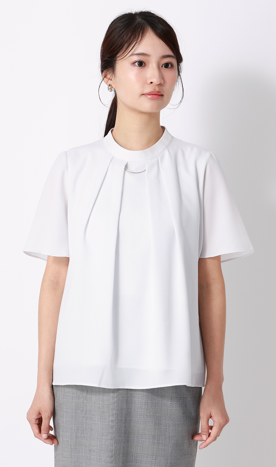 名品アクセサリー付きボウタイブラウス【4WAY】【半袖】 サックス S