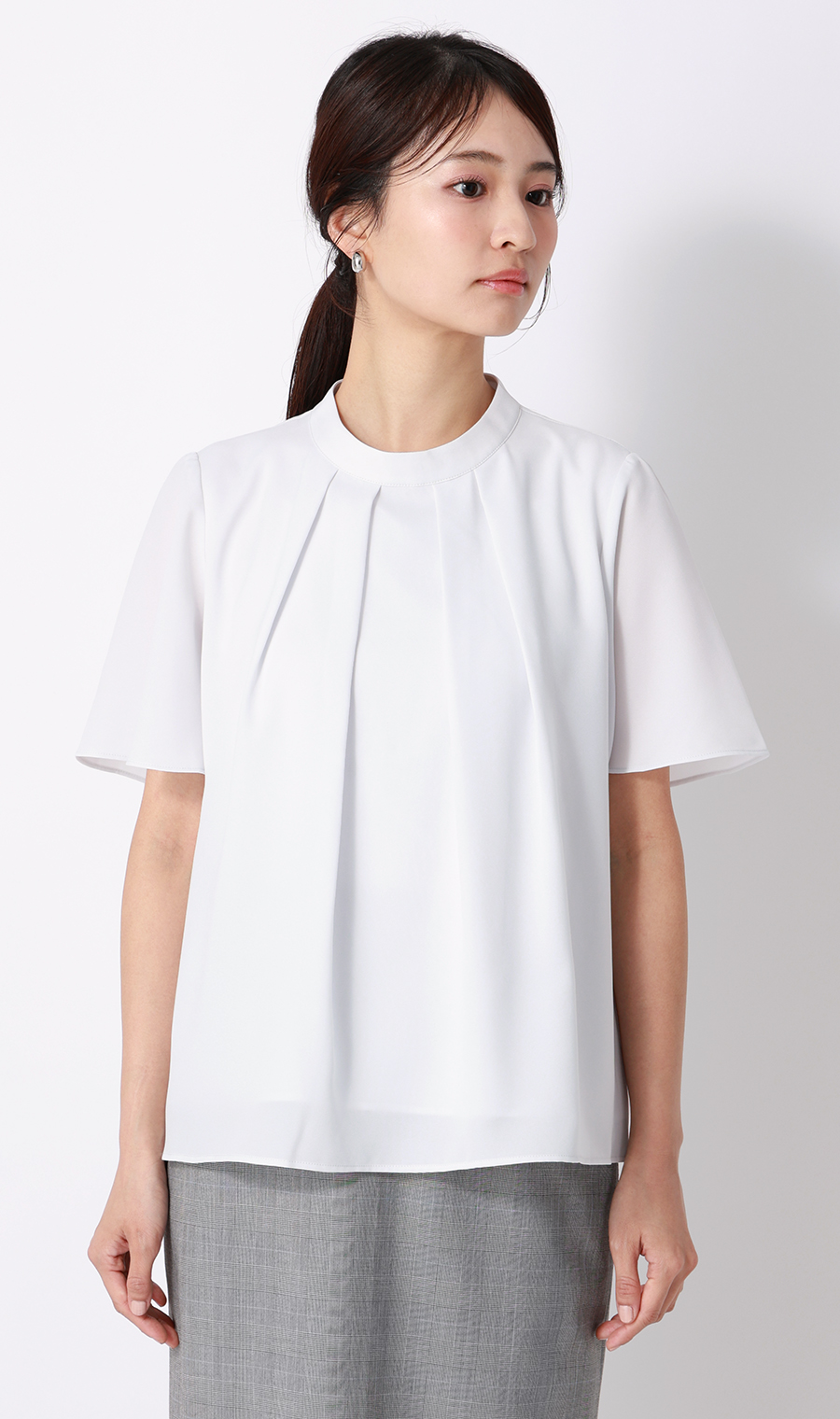 名品アクセサリー付きボウタイブラウス【4WAY】【半袖】 サックス S