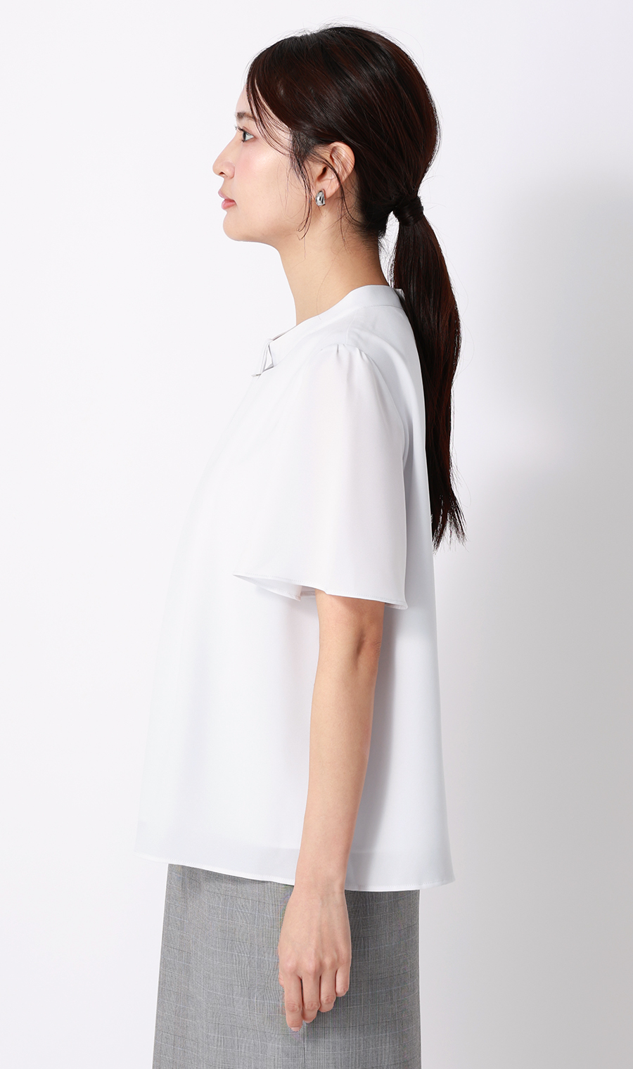 名品アクセサリー付きボウタイブラウス【4WAY】【半袖】 サックス S