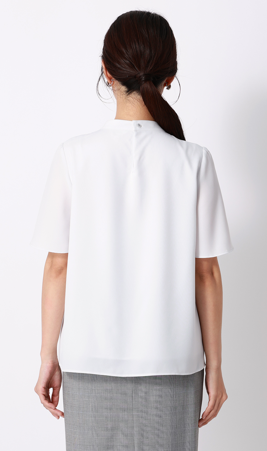 名品アクセサリー付きボウタイブラウス【4WAY】【半袖】 サックス S