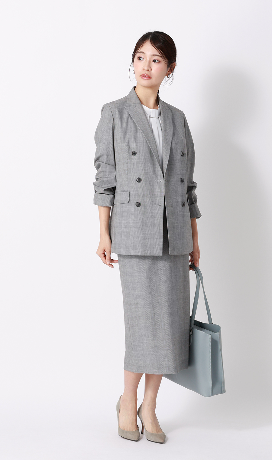 名品アクセサリー付きボウタイブラウス【4WAY】【半袖】 サックス S