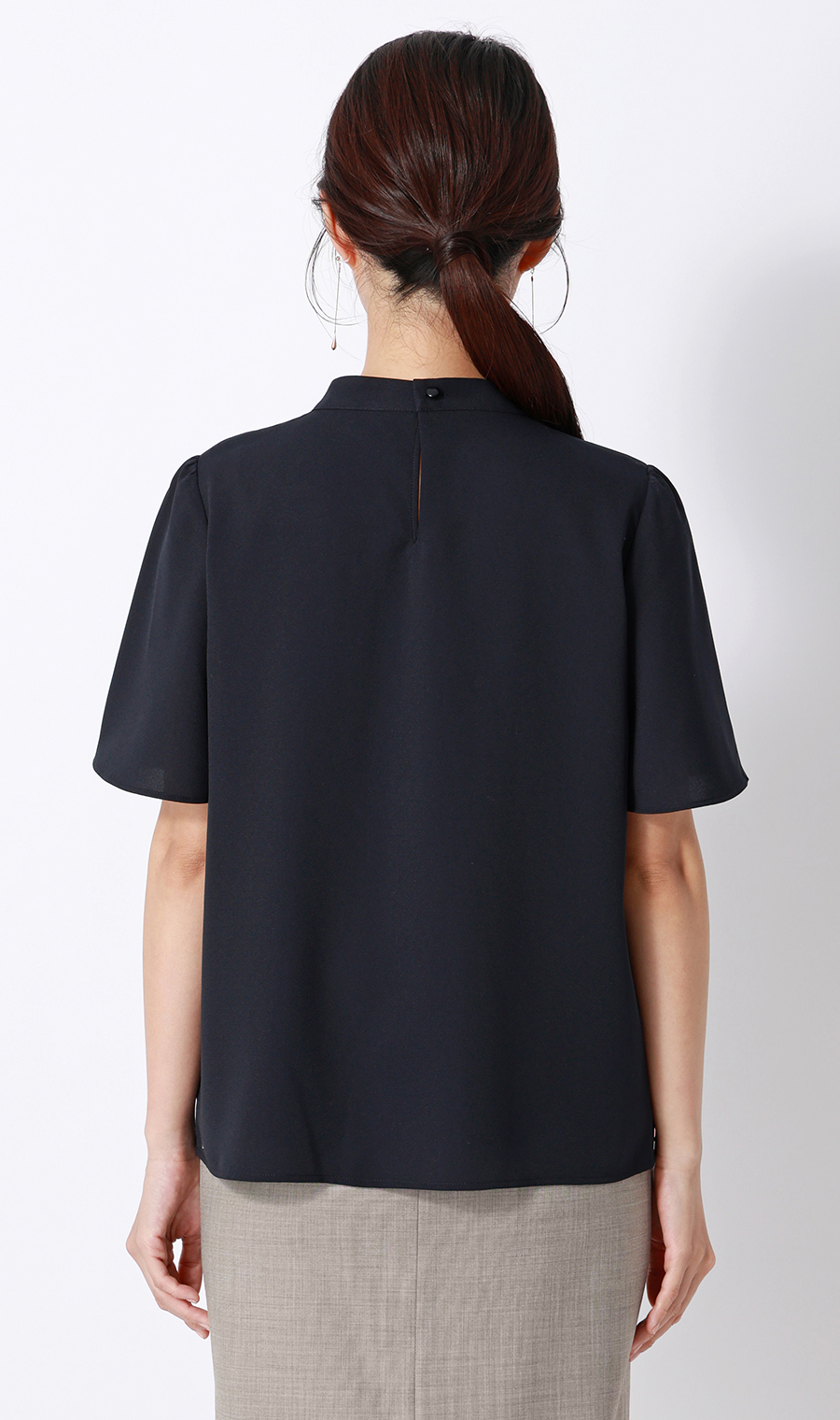 ■名品アクセサリー付きボウタイブラウス【4WAY】【半袖】【WEB限定】 ネイビー S