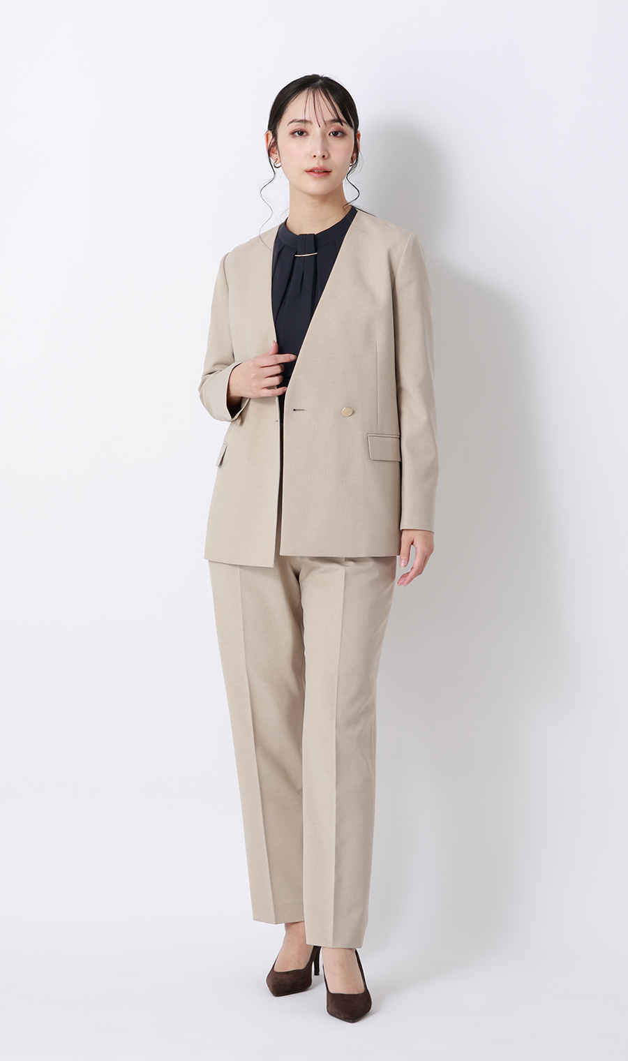 ■名品アクセサリー付きボウタイブラウス【4WAY】【半袖】【WEB限定】 ネイビー S