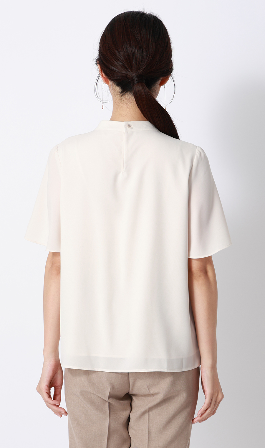 名品アクセサリー付きボウタイブラウス【4WAY】【半袖】 ベージュ S