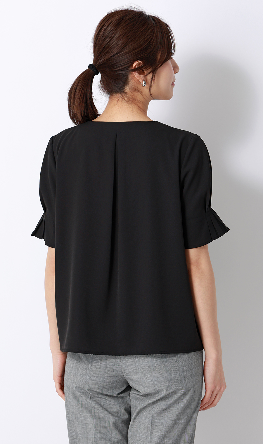 タックスリーブブラウス【半袖】 ブラック S