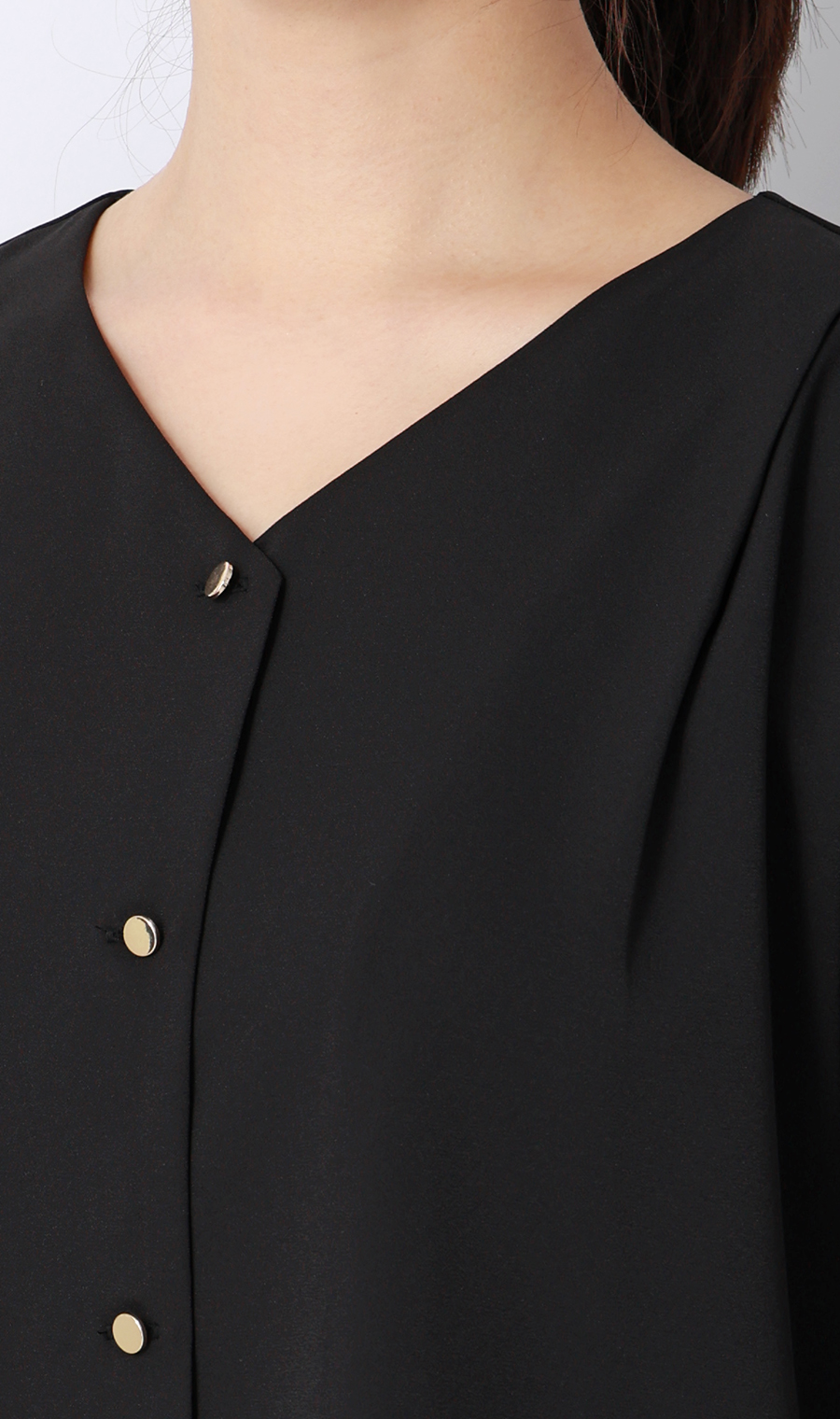 タックスリーブブラウス【半袖】 ブラック S