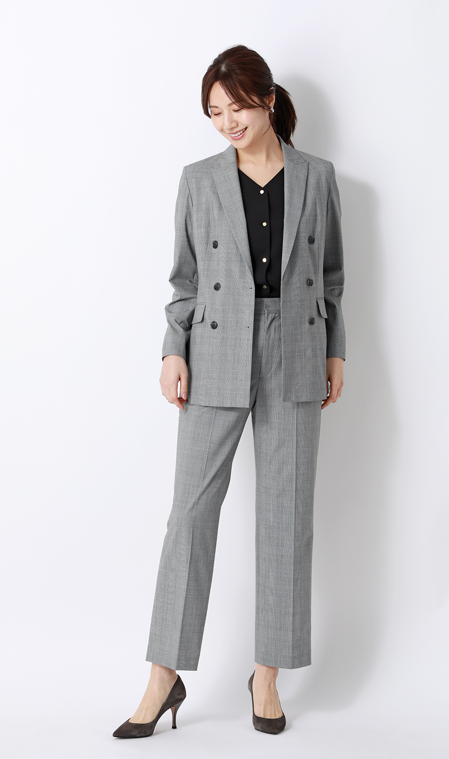 タックスリーブブラウス【半袖】 ブラック S