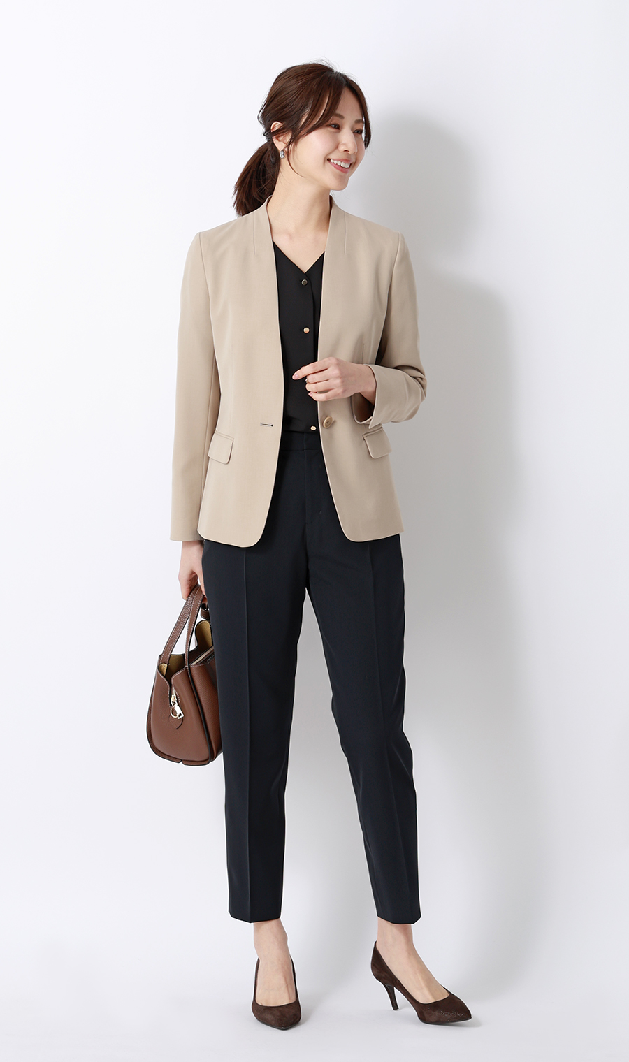 タックスリーブブラウス【半袖】 ブラック S