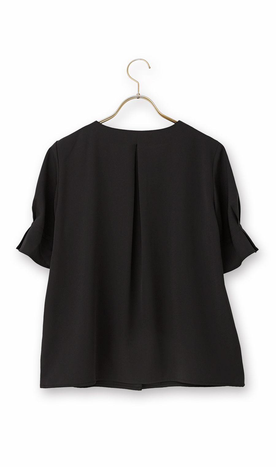 タックスリーブブラウス【半袖】 ブラック S