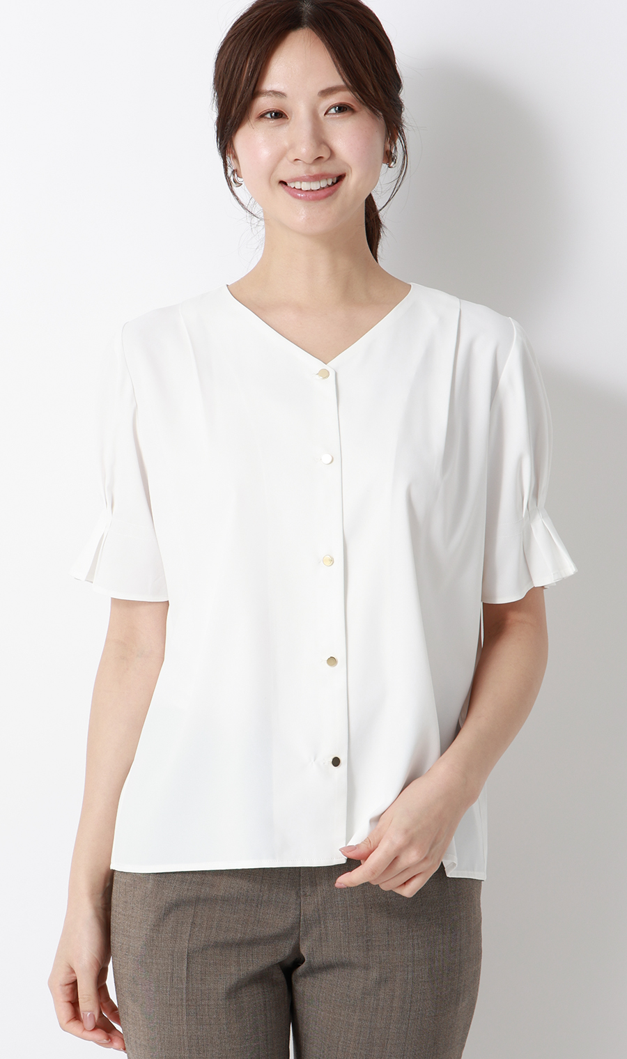 タックスリーブブラウス【半袖】 ホワイト S