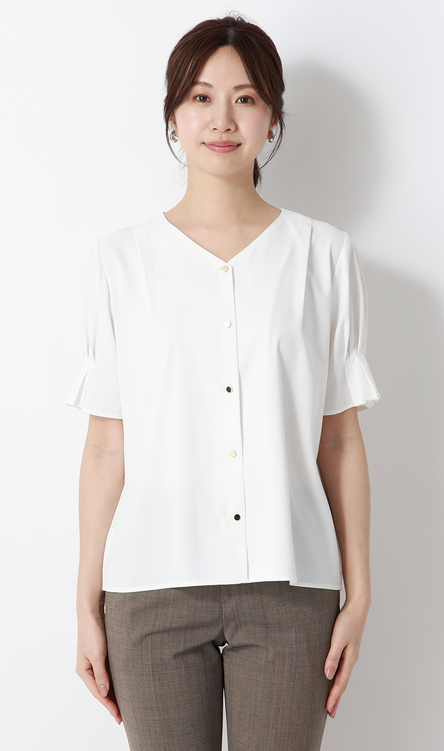 タックスリーブブラウス【半袖】 ホワイト S