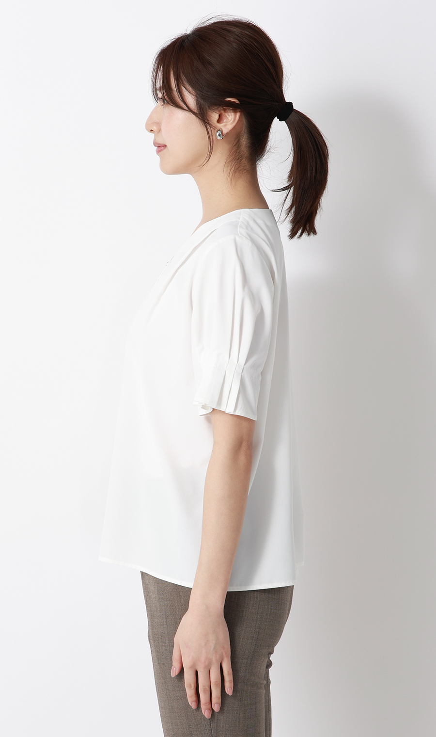 タックスリーブブラウス【半袖】 ホワイト S