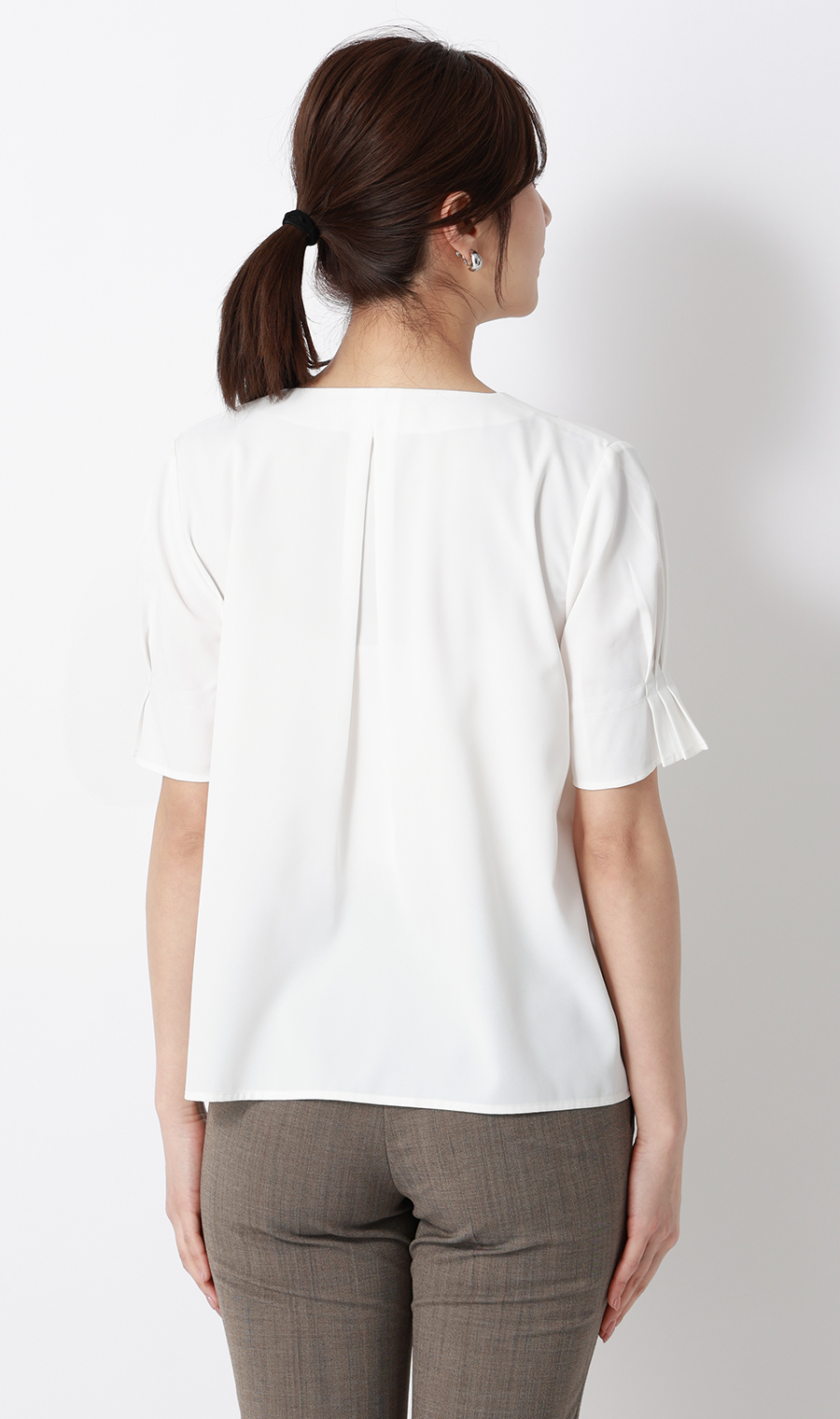 タックスリーブブラウス【半袖】 ホワイト S