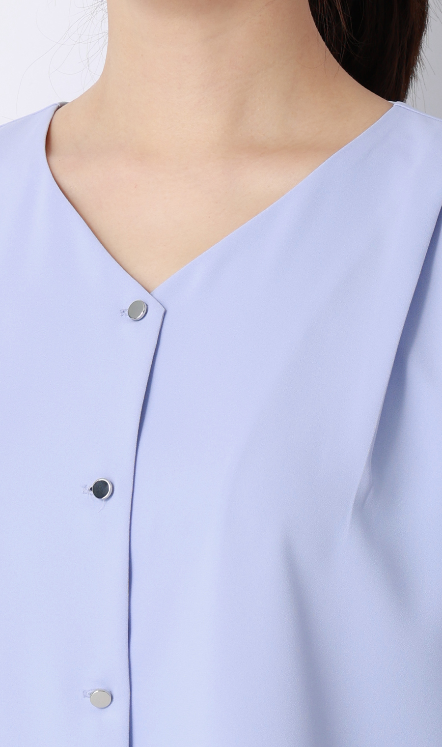 タックスリーブブラウス【半袖】 サックス S