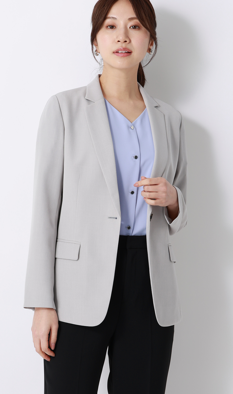 タックスリーブブラウス【半袖】 サックス S