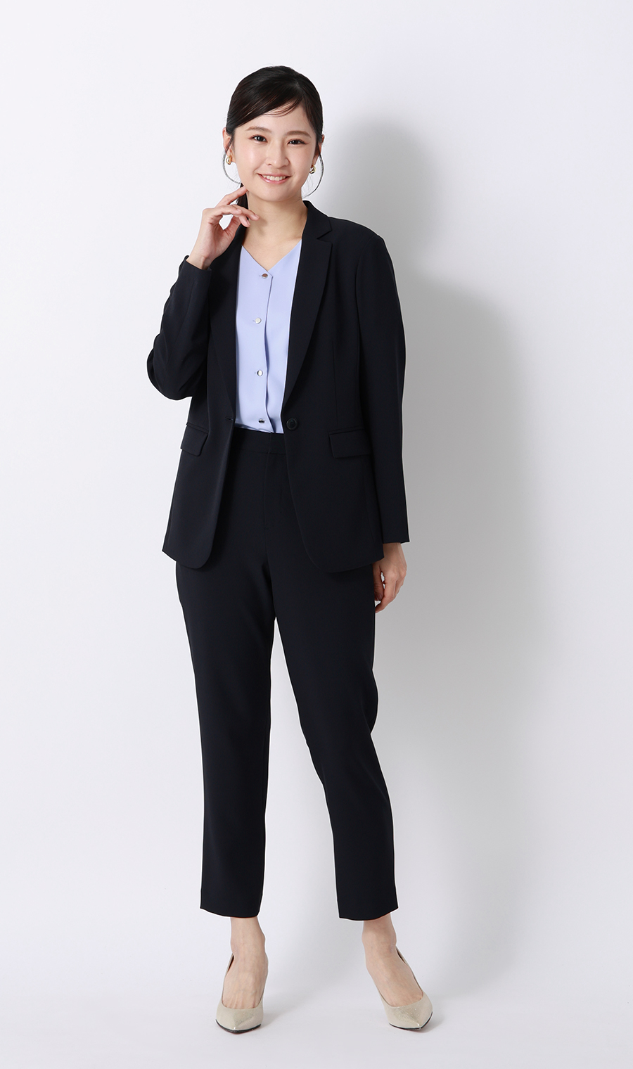 タックスリーブブラウス【半袖】 サックス S